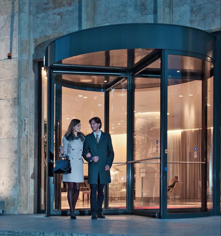 Automatic revolving door entrance at a hotel lobby