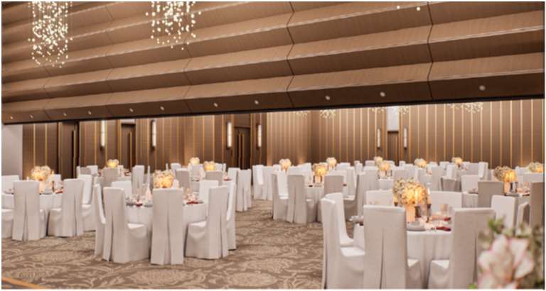 Banquet hall divided by an operable wall